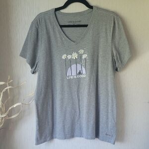 Life Is Good Heather Gray T-Shirt with Palm Tree Graphic